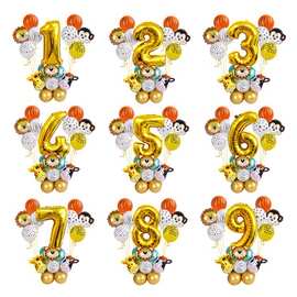 亚马逊卡通动物气球立柱套装组合生日派对布置装饰铝膜大数字套餐