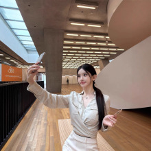 早安樊樊肤感巨好!!莱赛尔亚麻衬衫慵懒下摆打结长袖衬衣上衣