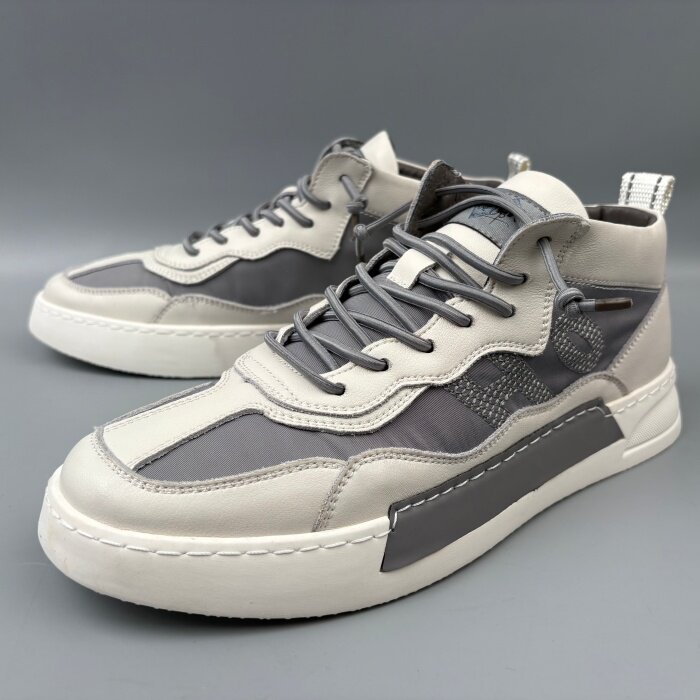Giày thể thao nam cổ trung, giày sneaker năng động đế dày tăng chiều cao, dây buộc, phối màu — Việt Nam, màu, đen