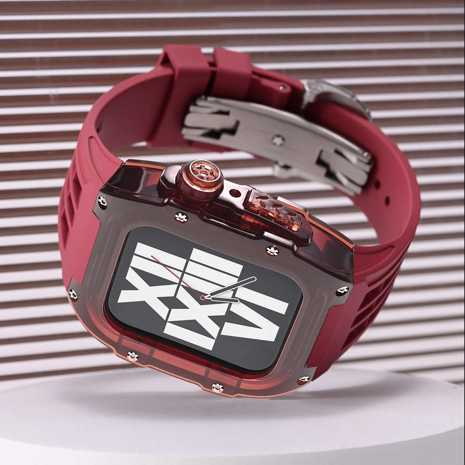 Correa de reloj de Apple aplicable carcasa modificada iwatch7/8 caja transparente de caucho flúor con hebilla de mariposa 44/45mm