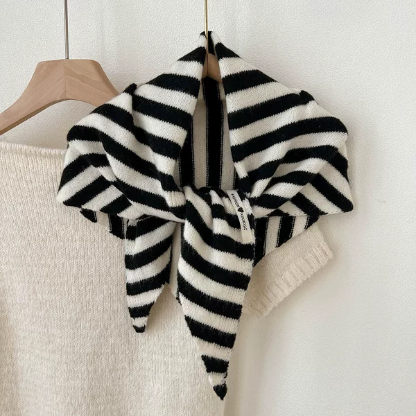 100% Australian Wool Striped Triangle Scarf Shawl Headscarf Knitted Women's Korean Style Multifunctional Small Neck Scarf for Women