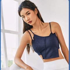 春夏新品個性不規則瑜伽服上衣 女 運動背心假兩件外穿帶胸墊吊帶