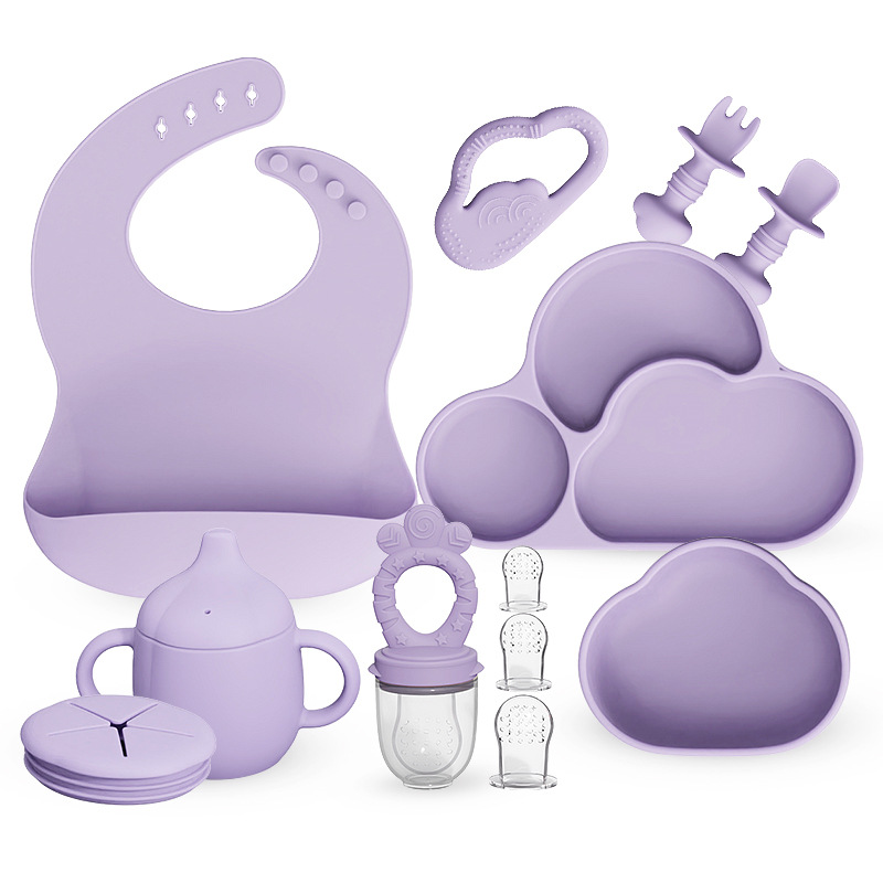 Children's food grade silicone tableware suit complementary bowl baby silicone spoon silicone bowl silicone cup tableware bib