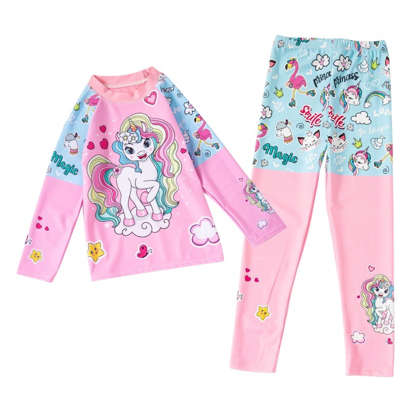 Traje de baño para niños de manga larga para niñas pequeño mediano y grande de una pieza de protección solar de dibujos animados bañador estudiante Hot Spring traje de baño de secado rápido al por mayor