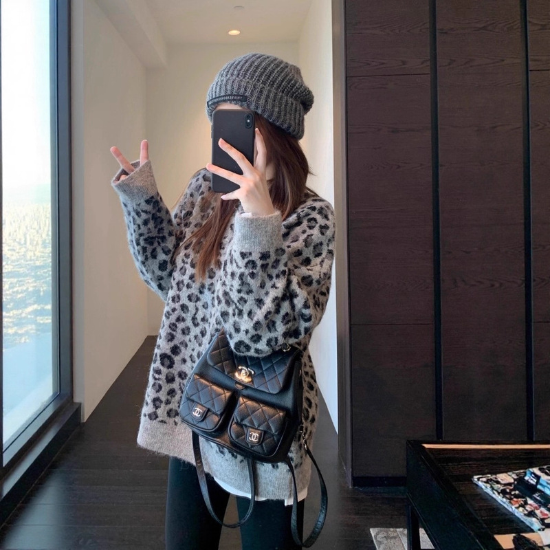 EU920复古时髦豹纹毛衣oversize慵懒范宽松显瘦针织女秋冬新款|undefined