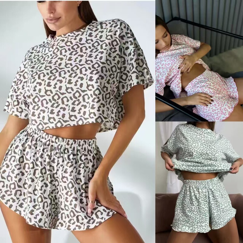 2024Wildberries Cross-Border New Leopard Print Fashion Pajamas European and American Ladies Sexy Pajamas