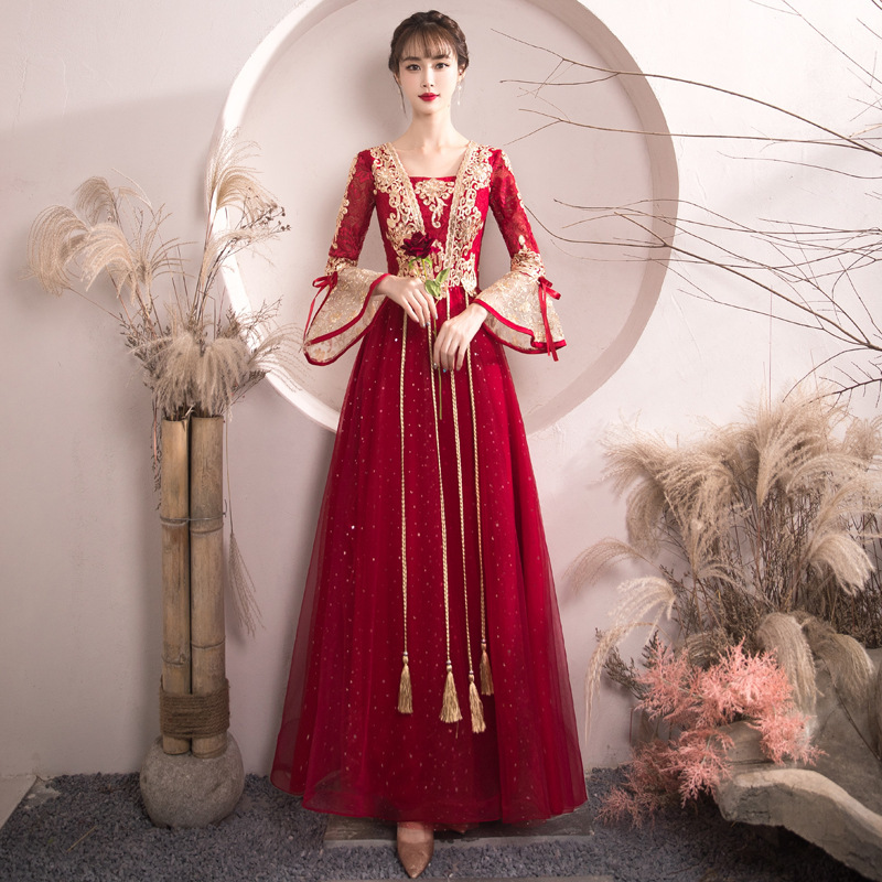 Wedding Dress for the Bride, 2026 New Style, Long-Sleeved, Slimming, Petite, Maternity, Belly-Covering, Red Wedding Dress for Women Wedding Dress for the Bride, 2026 New Style, Long-Sleeved, Slimming, Petite, Maternity, Belly-Covering, Red Wedding Dress for Women