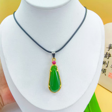 沙金观音佛绿玉如意四叶草吊坠镀金色项链民族风男女款情侣项链批