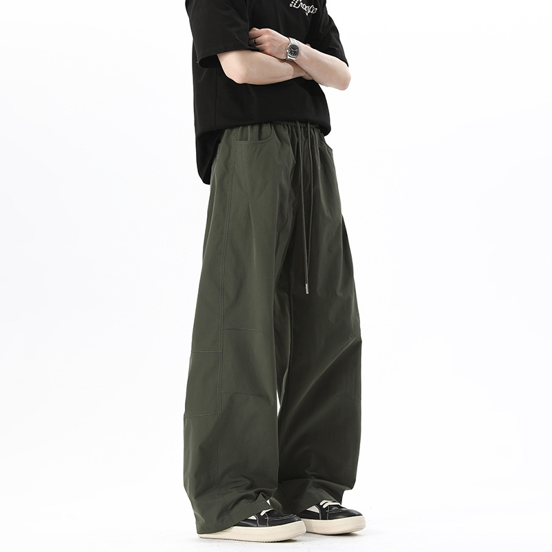 Spring American High Street Fashion Quick-dry Patchwork Pleated Design Drawstring Cargo Casual Pants For Men And Women_voghion.com