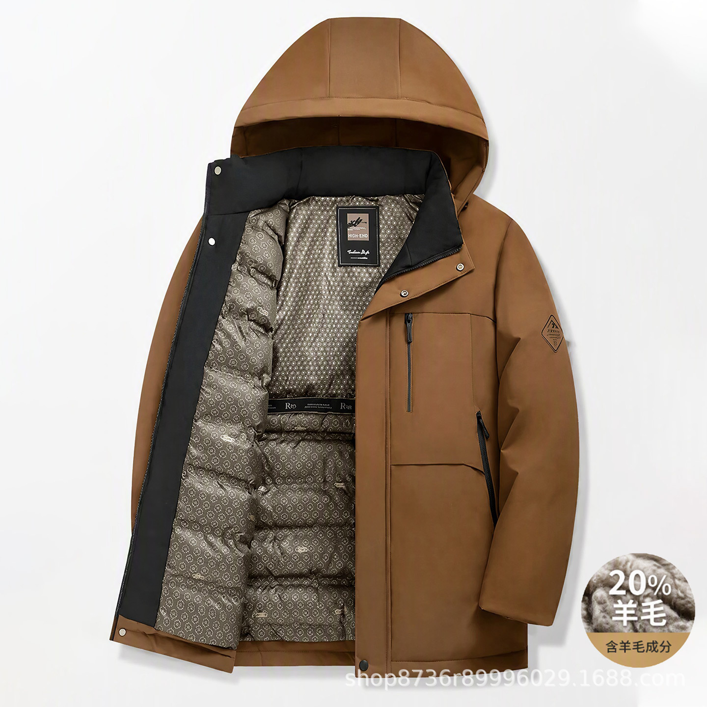 Foreign trade graphene wool-blend cotton jacket for men, winter outdoor windproof and cold-resistant, with detachable hood, casual cotton coat for men