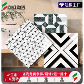 800x800法式黑白亮光拼花瓷砖酒吧走廊酒店餐厅商业工装亮面地砖