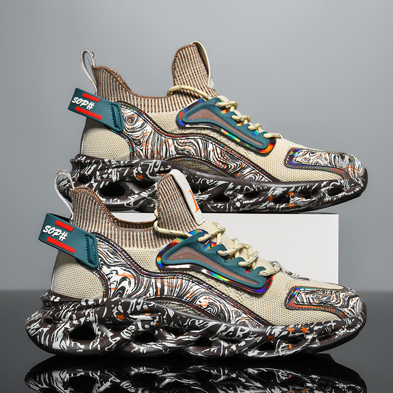 Cross-border autumn 2023 national fashion sneaker 3D printing outsole ultra light height increased platform men's shoes size 46 plus size men's shoes