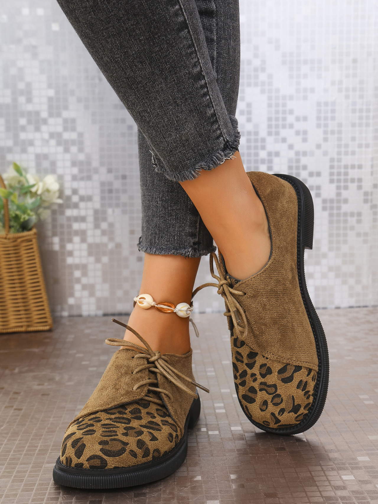 Plus Size Women's Leopard Print Platform Loafers With Chunky Heel_voghion.com