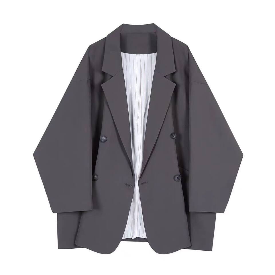 Áo blazer nữ dáng suông rộng phong cách Hàn Quốc, cổ vest một hàng cúc, tay dài — Màu trắng ngà, Màu xám đậm, màu đen chi tiết 2