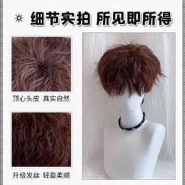 假发男生羊毛卷短发日系锡纸烫莱斯利卷自然蓬松男士发全头套