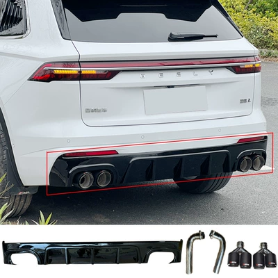 Light, Rear Wing Exhaust, Spoiler - lightless-rear-lip-glossy-black-four-exhaust-tail-pipes-carbon-fiber