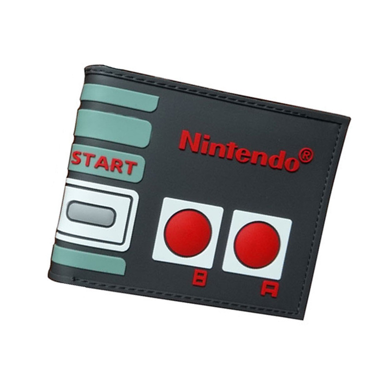 Cartera PSP, botón de control de patrón de mango de juegos, cartera corta de dos plegas, cartera PU juvenil