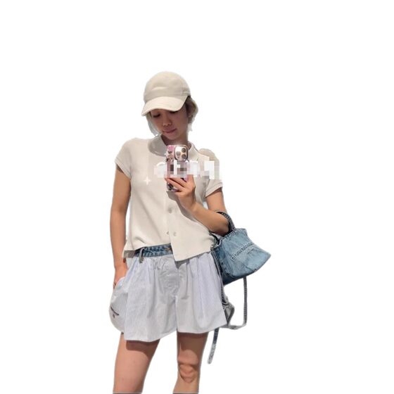 King 2025 New Summer Letter Embroidered Short-Sleeved Top Polo Cardigan T-Shirt for Women