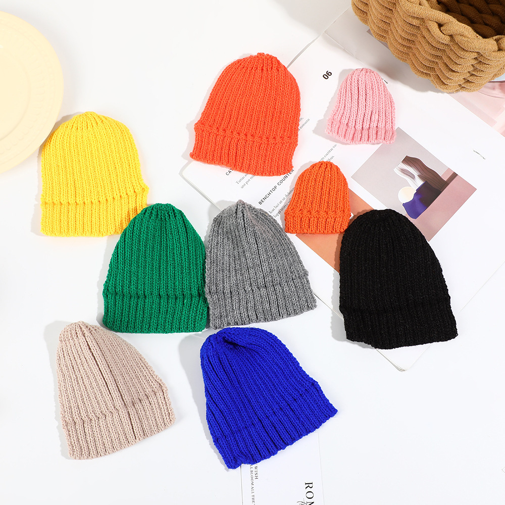 迷你纯色针织帽片手工diy毛线帽子材料包卡通小公仔装饰帽子现货
