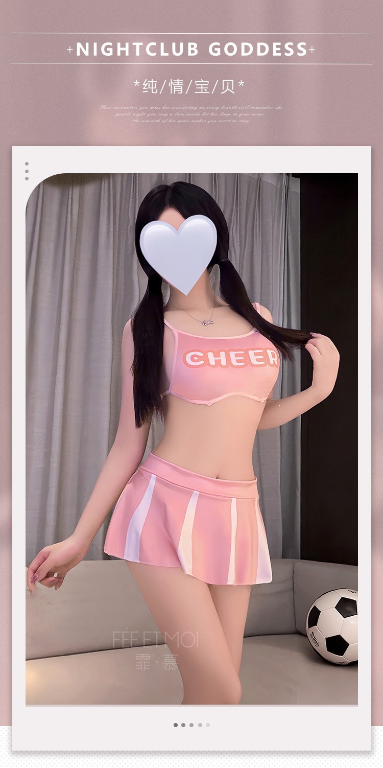 Feimu Cheerleader Costume Set with Mini Skirt, Top, Thong, Choker and Stockings — detail image 3