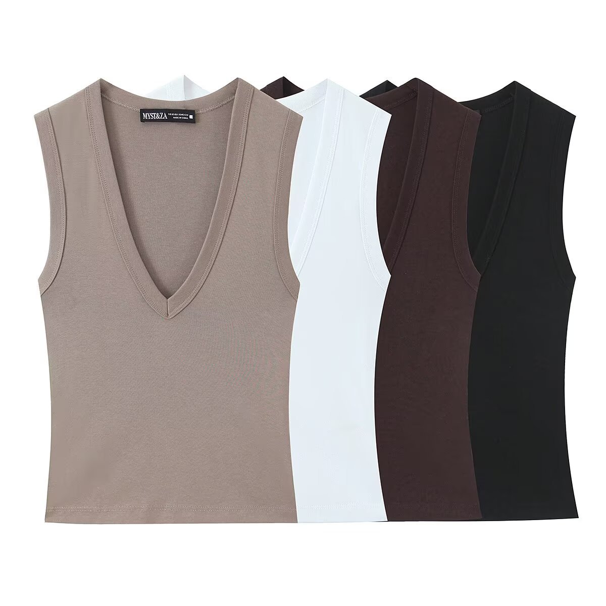 Women's Clothing Women's Sleeveless V Neck Vest T-Shirt Cotton Slim Fit Summer Top Four Colors For Formal & Casual For Women_ecoleips.com