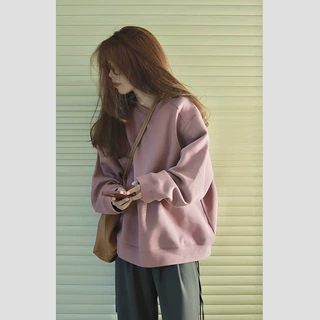 2023新款爆款脏粉色宽松小个子加绒加厚粉色无帽正肩卫衣女秋冬