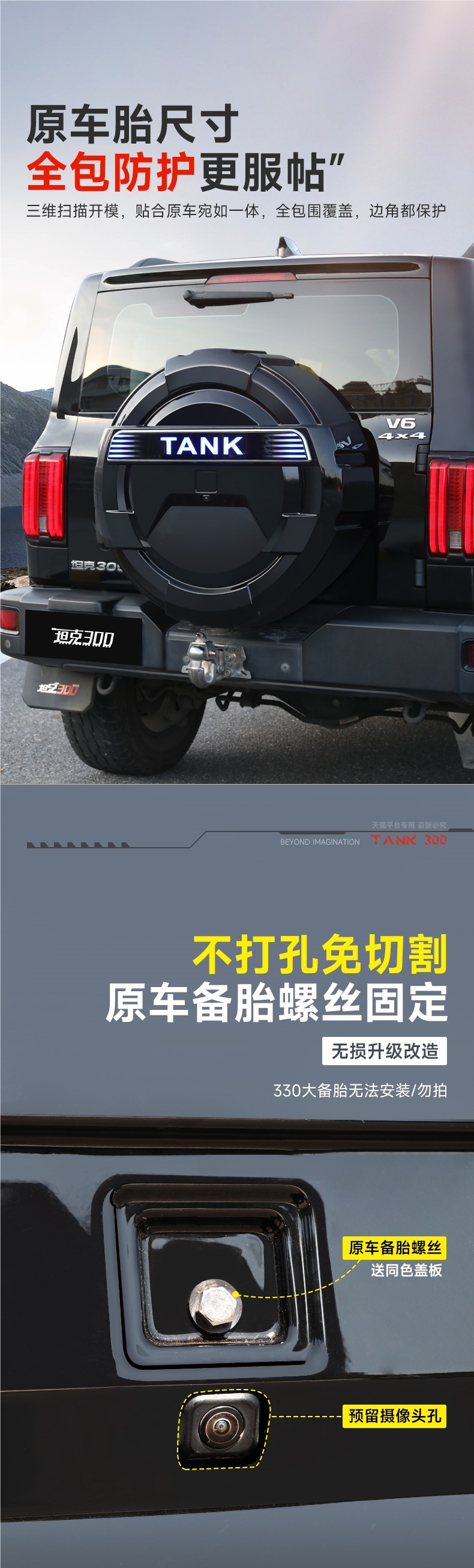 Tank 300 Spare Tire Cover Modification Special Rear Tailgate Spare Tire Protective Shell Streamer Turn Signal Off-Road Decorative Accessories