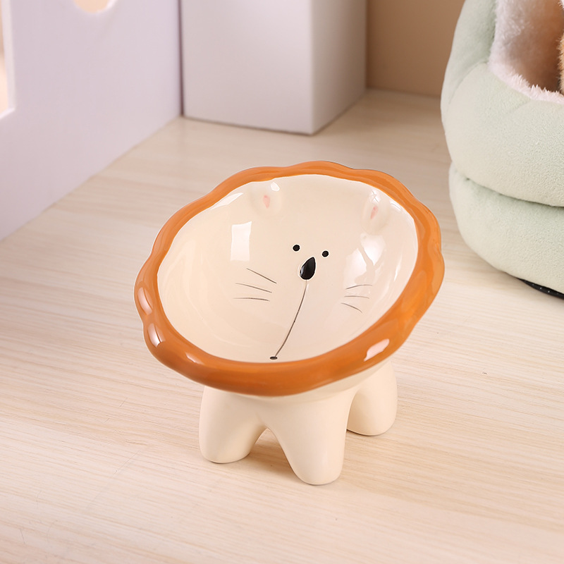 귀여운 동물 세라믹 고양이 그릇 가정용 애완 동물 가게 고양이 분지 사자 호랑이 팬더 음식 분지 검은 방형 턱 고양이 먹이 그릇