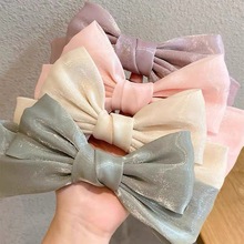 日韩超大蝴蝶结头饰弹簧夹珠光发夹少女后脑勺顶夹发卡气质发饰