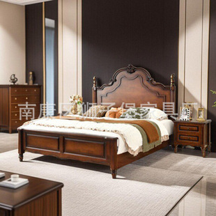 Solid wood mid-century style Anna bed princess bed 1.8m master bedroom double air pressure bed French storage drawer high box