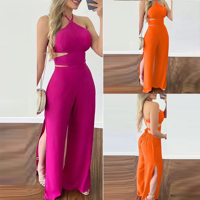 2022 summer new pattern Women's wear Europe and America Cross border halter camisole Backless Split ends Paige Jumpsuits