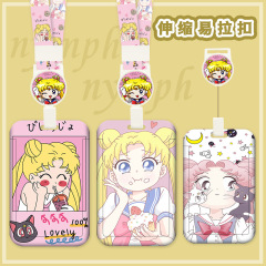 Student cartoon retractable easy-pull buckle card holder campus bus citizen meal card anti-lost pick-up and drop-off factory work card holder