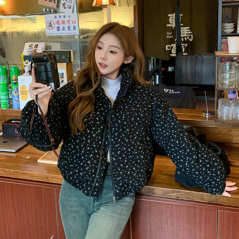 Down jacket, Korean style, floral print, oversize and thickened — for elementary school students
