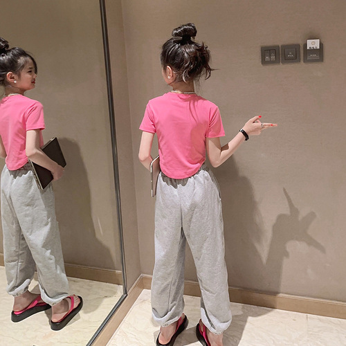 Girls' shirt, fashionable and stylish summer wear  new style hot girl big kid women's short-sleeved top internet celebrity street T-shirt 