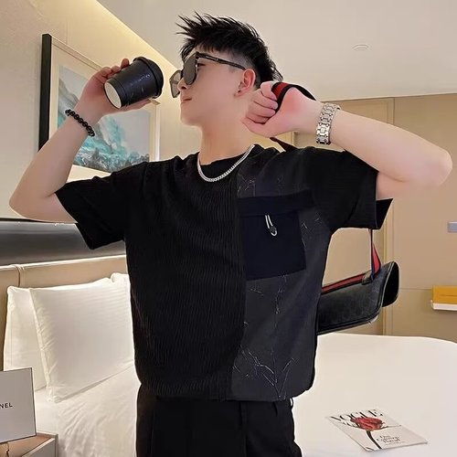 Men's Summer Short Sleeve T-Shirt, Korean Style Fashion Simple Half-Sleeve Top, Hong Kong Style Loose Casual Streetwear Brand T-Shirt