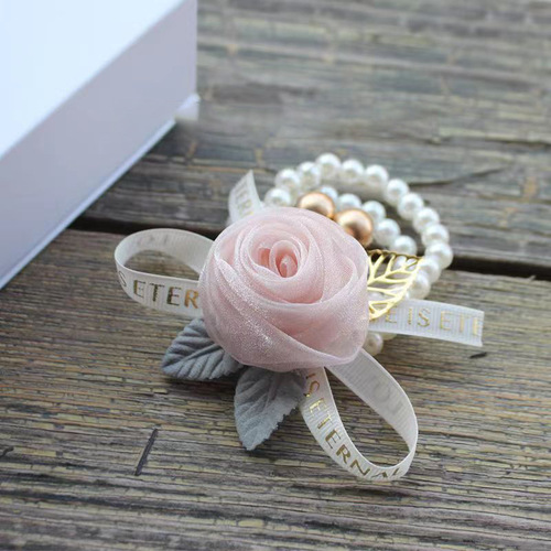 Bridesmaid's wrist flower, bride's sister's hand flower, high-end wedding, forest style super fairy Korean pearl bracelet wedding dress