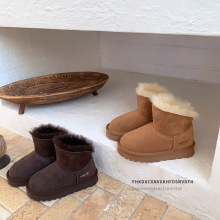 磨砂真皮冬季童鞋儿童雪地靴加绒加厚女童棉鞋短靴男童毛毛靴子