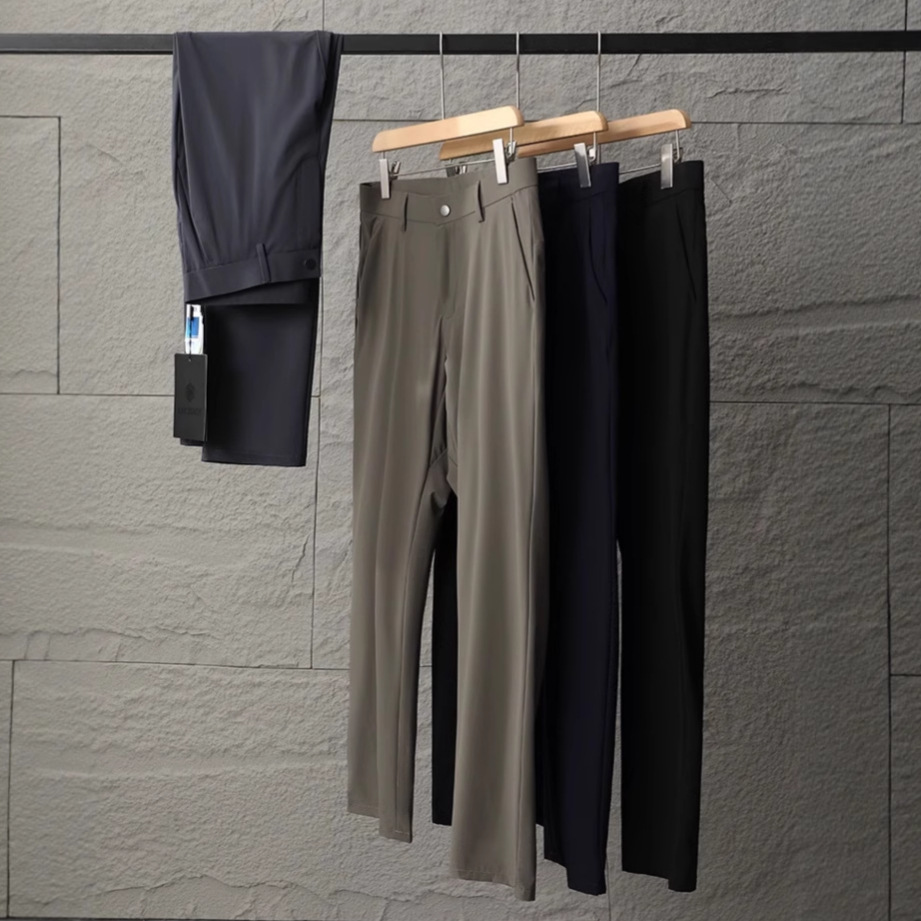 Thin Cupro Fiber Blend Summer Men's Silky Drape Business Casual Trousers Trendy