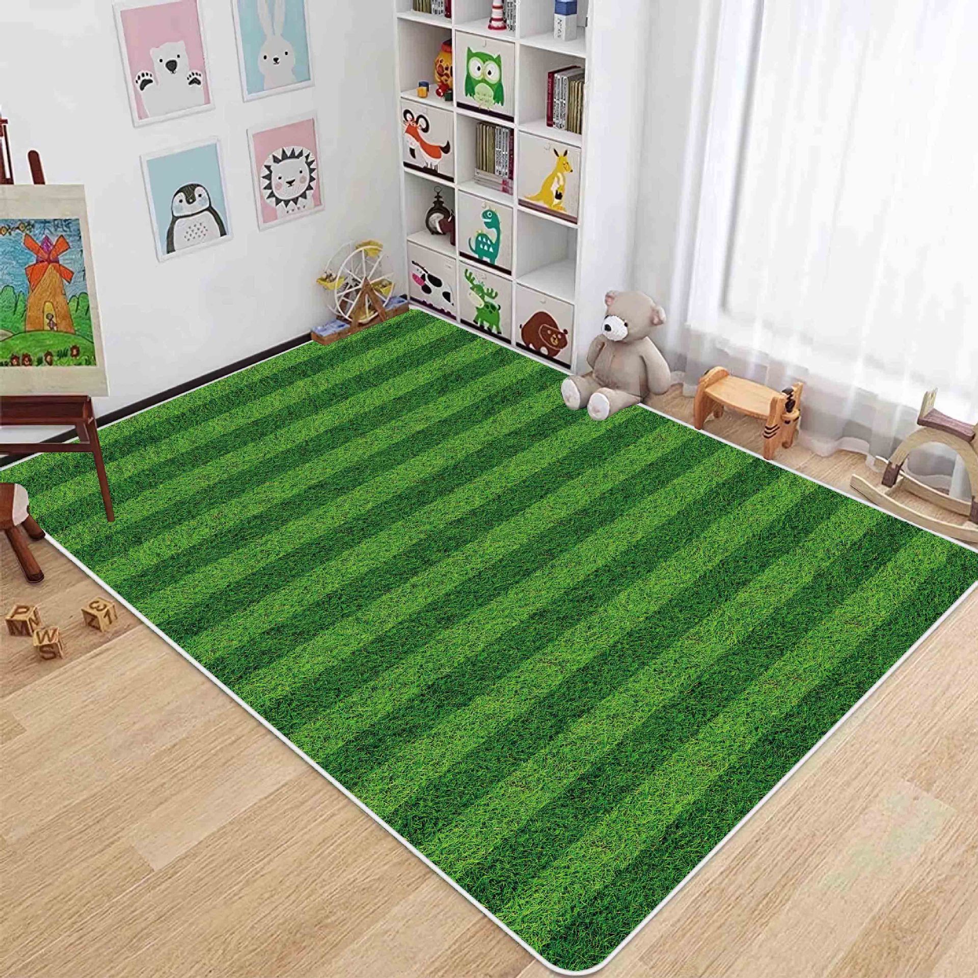 Alfombrilla de entrenamiento de fútbol interior verde simple para el hogar, resistente a la suciedad y fácil de cuidar, alfombrilla de terciopelo de cristal antideslizante, alfombrilla resistente al desgaste