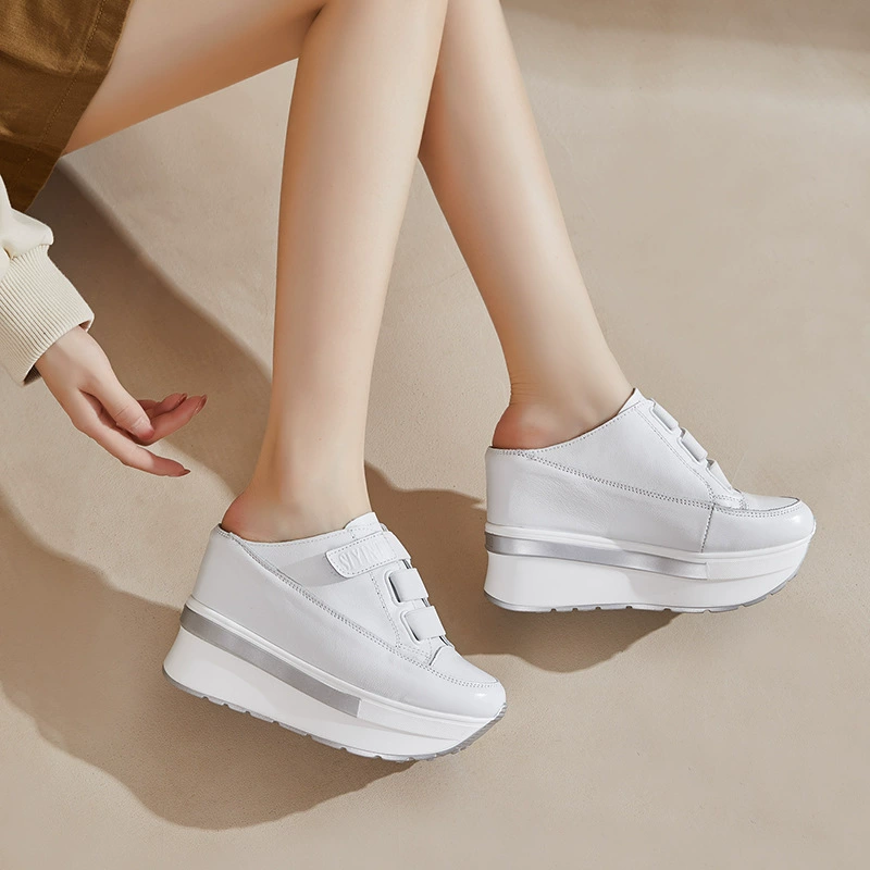 Summer leather white shoes for students, cowhide