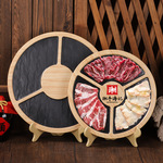 潮汕牛肉火锅鲜切吊龙雪花嫩肉拼盘带立架密胺彷木纹牛肉三拼盘子