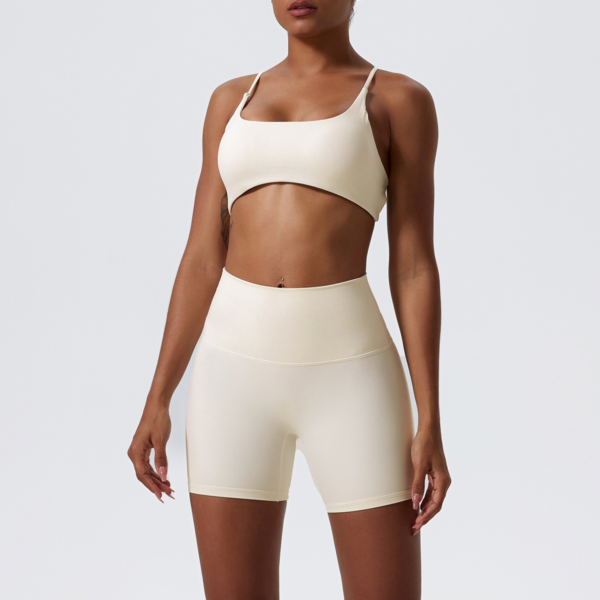 Conjunto de Yoga, Shorts de Cintura Alta con Efecto Levanta Glúteos, Sensación Desnuda, Ropa Interior Deportiva sin Espalda, Pantalones Deportivos de Alta Elasticidad y Transpirables image 7