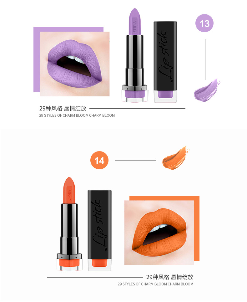 VIBELY Cross-border exclusive export non-stick lipstick cups, matte 29 nude color, earthen color, European and American lipsticks for export undefined