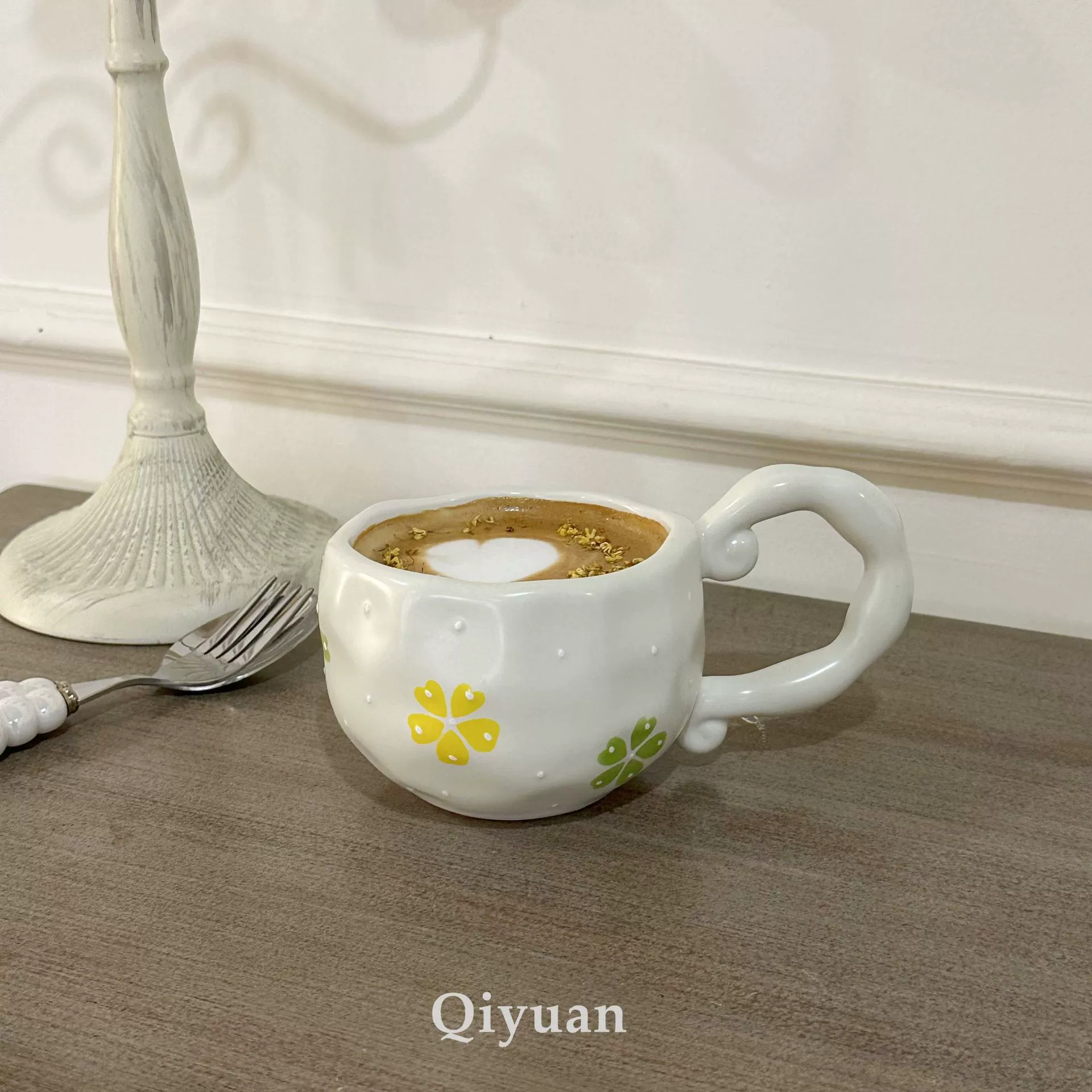 hand-painted ceramic coffee cup, francе retro из стиля, 300 мл, неравномерный милый дизайн