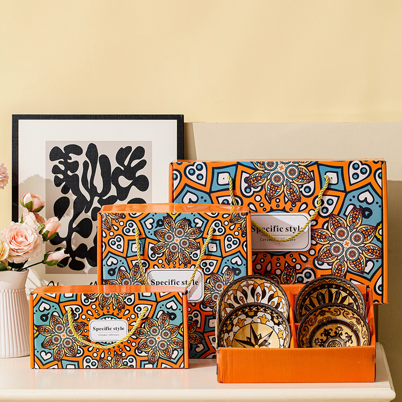 Gothic Style Set Bowl Light Luxury Gift Bowl Manilow Ceramic Bowl Plate Cross-border Rice Bowl Tableware Accompanying Gift Box suit