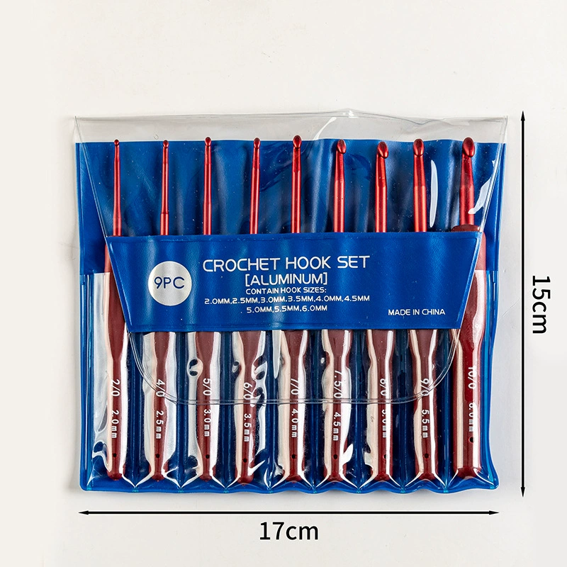 Набор для вязания крючком: 9 предметов, мягкие ручки из ПВХ, крючки из алюминия с мягкой ручкой, игла для свитера.