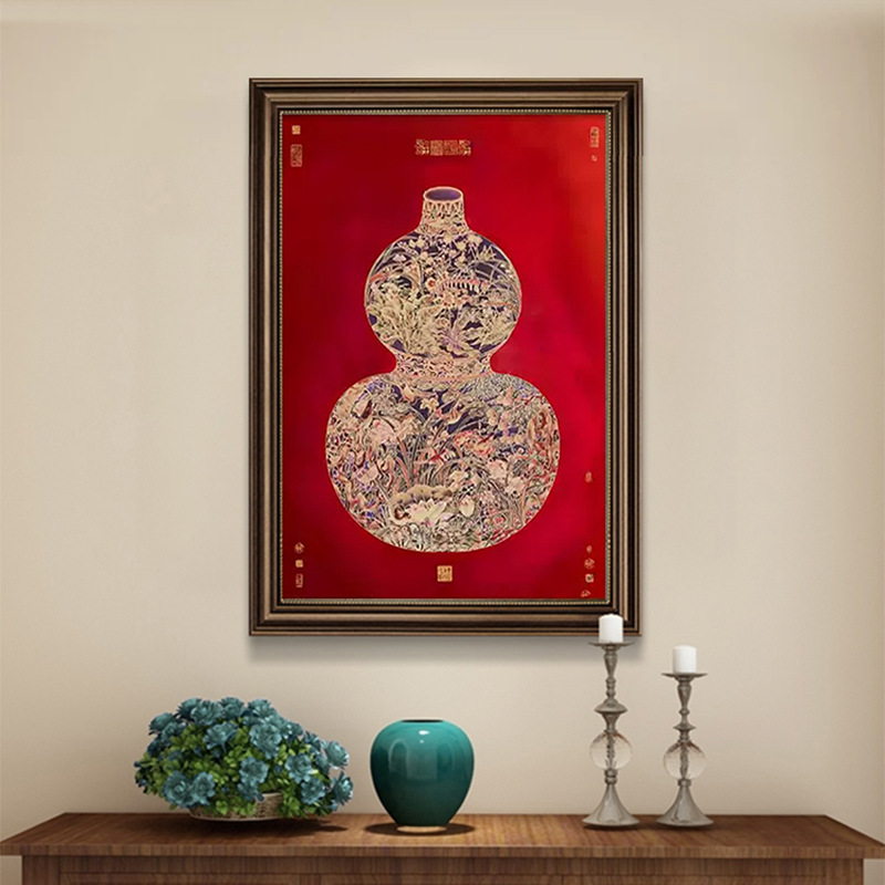 Gourd Hanging Paintings Middle and Ancient Style Entrance Hallway Decorative Paintings New Chinese Retro Fortune Lucky Picture American Restaurant Fortune Characters