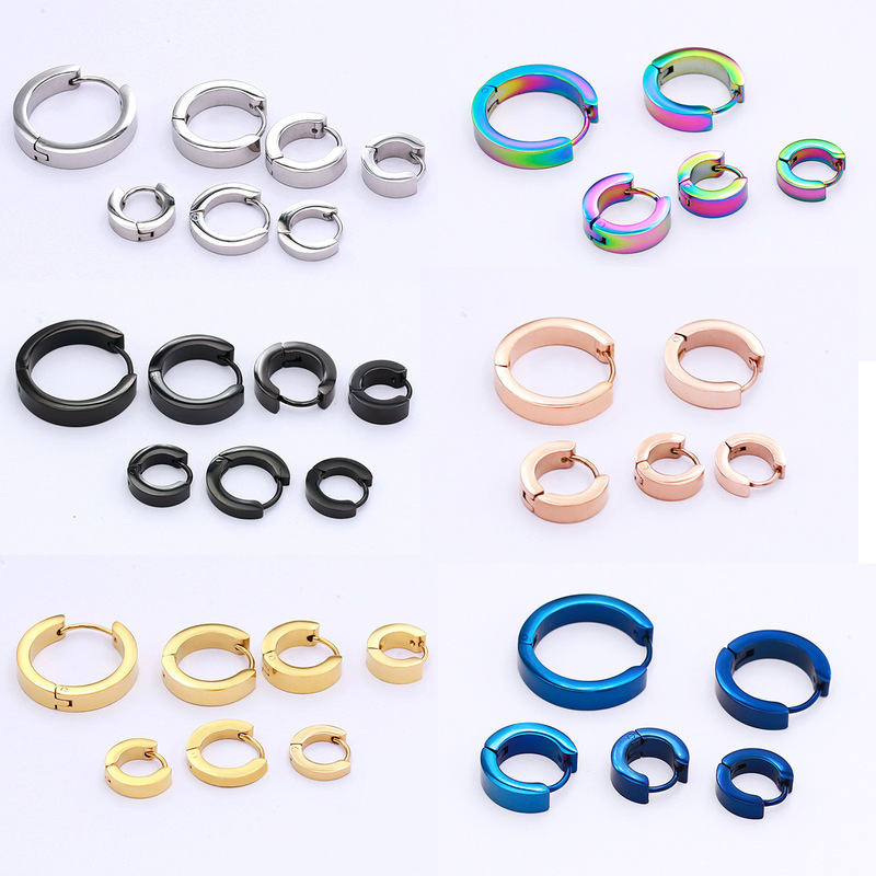 Cross-Border Ready-Made Stainless Steel Finely Polished Flat Earrings, Versatile Classic Men's and Women's Models, Multiple Sizes Available