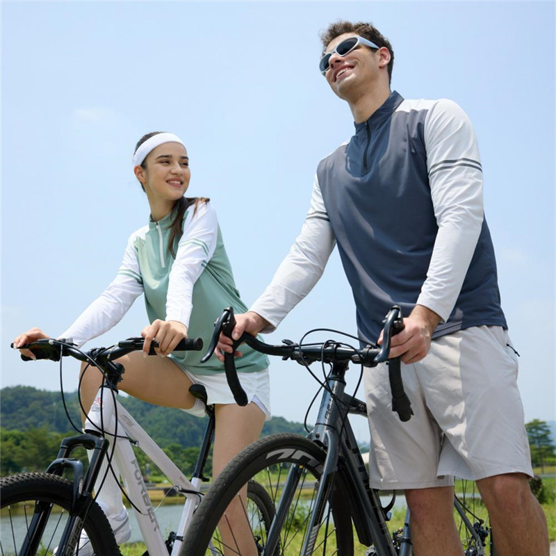 Sports T-Shirt Women's Half-Zip Cycling Sun Protection Autum Running Large Size Long-Sleeved Top Tennis Quick-Drying Training Clothes for Men