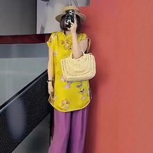 复古中式立领提花蝴蝶旗袍裙蝴蝶印花古典东方韵味舒适百搭连衣裙